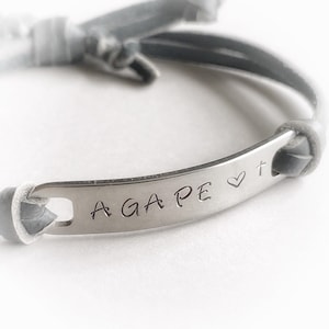 Agape Love Bracelet, Christian bracelet, Christian jewelry,  faux leather bracelet for woman or man, inspiration bracelet, word of the year