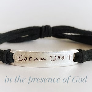 Coram Deo Bracelet, In the presence of God, Latin word bracelet, religious jewelry, Christian gift, faux leather boho wrap bracelet