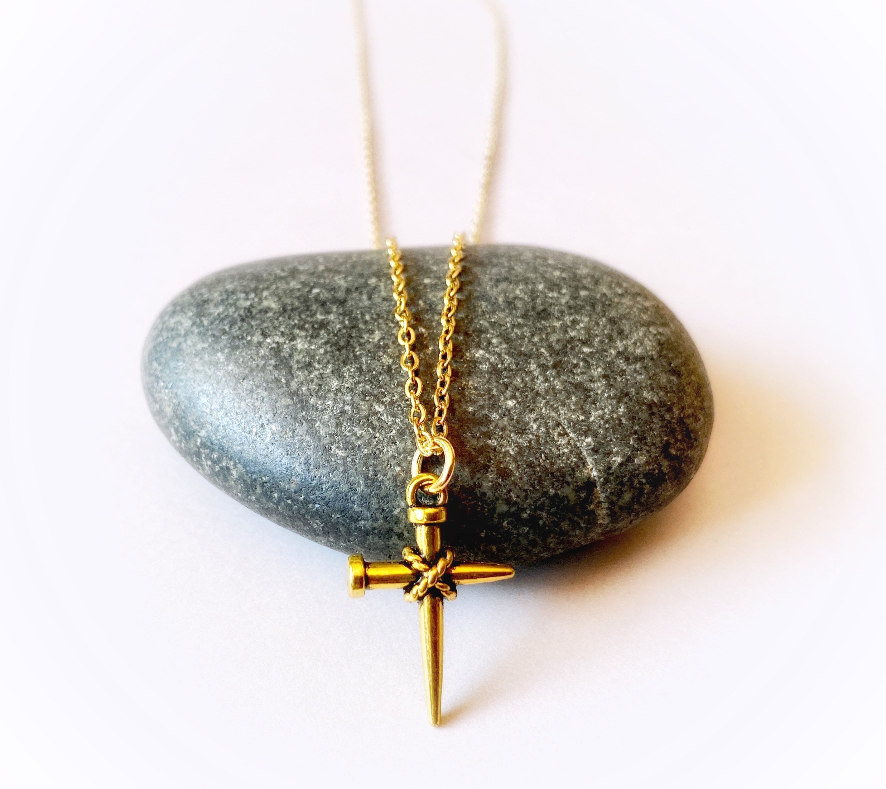 Nail Cross Necklace Gold Filled 18