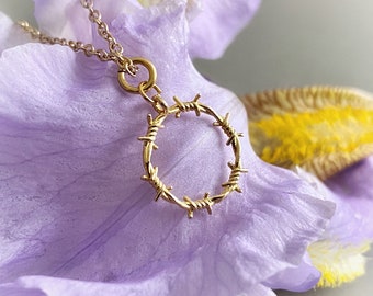 Gold Crown of Thorns Pendant: Dainty Christian Necklace