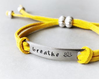 Hand Stamped 'Breathe' Faux Leather Bracelet: Adjustable Boho Anklet