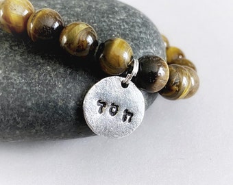 Tigers Eye Beaded Bracelet: Pewter Hebrew Hesed Charm