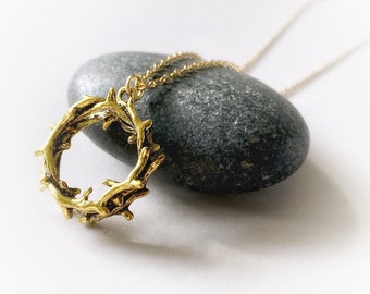 Gold Crown of Thorns Pendant: Christian Statement Necklace