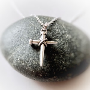 Silver Nail Cross Necklace, Small Silver Cross Necklace, Christian Jewelry for Women or Men, Confirmation Baptism Christmas gifts