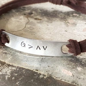 God Is Greater Than The Highs And Lows Bracelet, Adjustable leather hand stamped bracelet, Christian jewelry for men or women