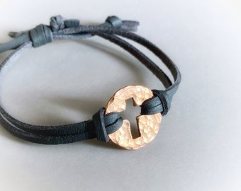 Hammered Penny Cross Bracelet, lucky penny leather bracelet, pennies from heaven, rustic copper bracelet