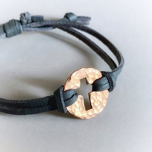 Hammered Penny Cross Bracelet, lucky penny leather bracelet, pennies from heaven, rustic copper bracelet