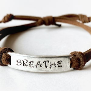 Breathe Bracelet, hand stamped leather bracelet, mantra bracelet, spiritual gift, word of the year, leather bracelet, the zen seeker