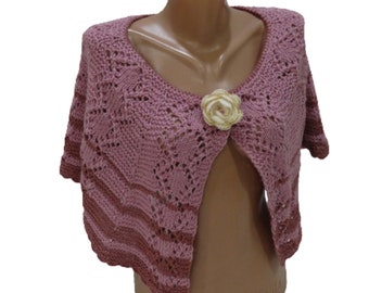 Pink Hand Knitted Bolero Summer cape, Thickening bridal bolero, Shawl Bridal Capelet Wool Cape
