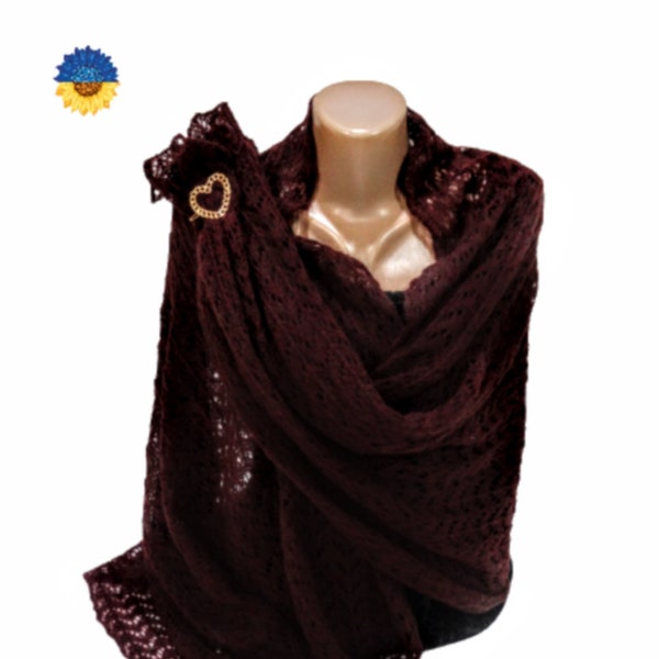 Étole de mariage, foulard bordeaux, foulard à carreaux grand, étole cape sur les épaules, foulard, cadeau pour elle, foulard tricoté, étole ajourée en mohair.