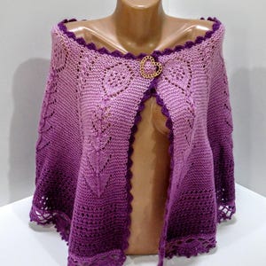 Hand Crochet Pink Purple Wool Bolero Cape Retro Bridesmaid Accessory Mother of the Bride Bolero
