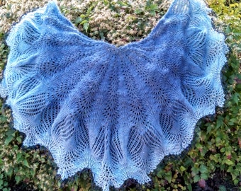 Evening openwork cape, Blue shawl knitted , wedding cape, warm, delicate, soft, every woman will like it, wool yarn is very soft.
