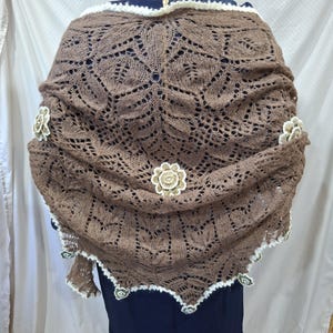 Handmade Mohair Shawl, Knitted Triangular Cape, Brown Shoulder Wrap