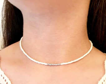 White choker necklace Gold choker Glass necklace Beach choker collar Silver necklace choker Dainty choker Boho necklace
