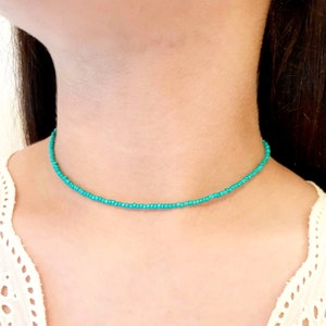 Abalorios turquesas gargantilla de cuentas pequeñas cuentas abalorios gargantilla con cuentas collar delicada gargantilla delgada gargantilla pequeña gargantilla con cuentas pequeñas