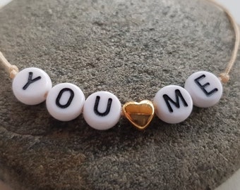 Custom Beaded Name Bracelet: Personalized Letter & Heart Charm