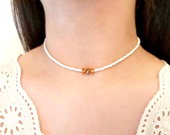 Citrin Halskette, weiße Halsband November Geburtsstein, gelbe Geburtsstein, einfache Halskette, minimalistische Halskette, Geschenk für Sie