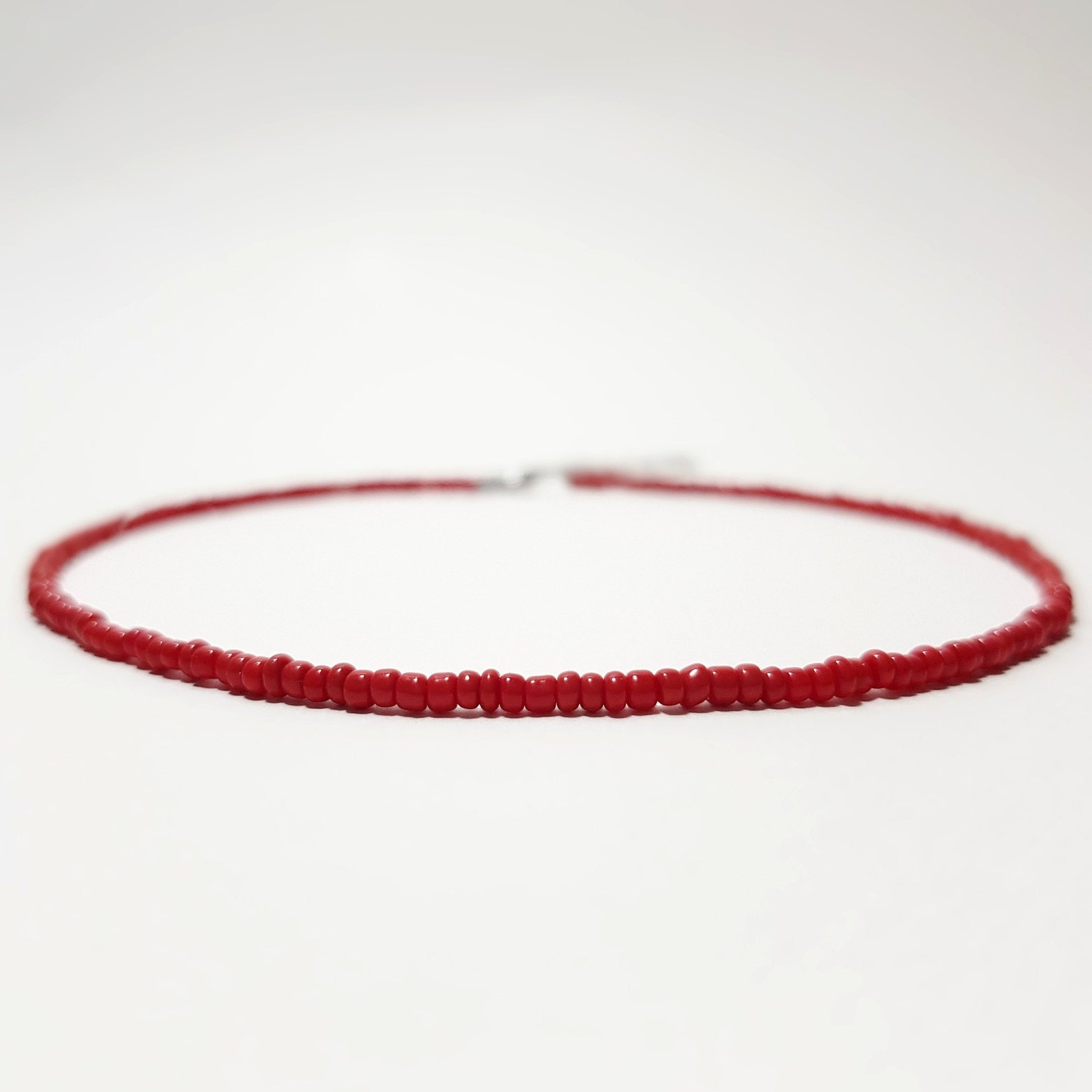 Red Choker Necklace Red Beaded Choker Dainty Necklace Glass - Etsy