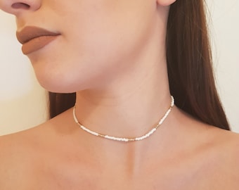 Girocollo con perline bianche e oro daltoty choker strato choker semplice choker perline collana regalo per amico piccolo girocollo con perline collana bianca