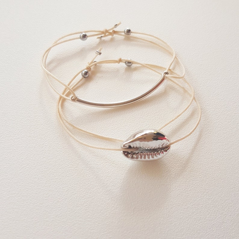 Seashell bracelet Silver sea shell bracelet Cowrie shell bracelet Seashell silver bracelet Cowrie shell jewelry Beach bracelet Cord bracelet image 3