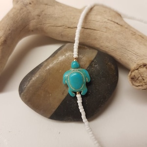 Turtle beaded choker turtle necklace turquoise bead choker seed bead choker beach jewelry glass Seed Beads summer hippie sea turtle choker