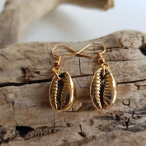 Gold Cowrie Shell Earrings - Beach Jewelry