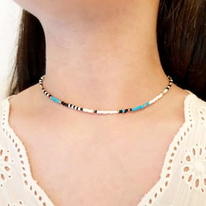 Turquesa gargantilla con cuentas collar gargantilla de oro blanco semilla cuenta gargantilla collar negro gargantilla collar Boho joyería
