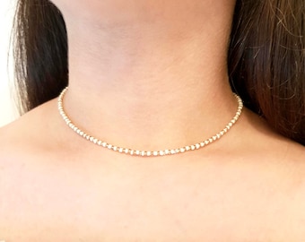 Collier de collier de choker perlé blanc Or choker Collier de verre Beach collier choker Collier or collier choker Dainty choker Boho collier