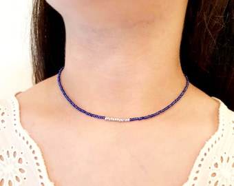 Gargantilla azul plata collar de la playa collar de cristal collar de la gargantilla collar plata collar gargantilla Dainty gargantilla Boho collar