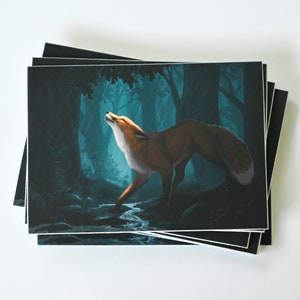 Rain Fox • Waterproof Vinyl Sticker • Red Fox in Forest Art