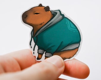 Capybara Stickers  • Cozy Capybara in Hoodie • Cute Animal Stickers • Waterproof Vinyl Stickers • Lazy Chill Capybara Matte Vinyl Stickers