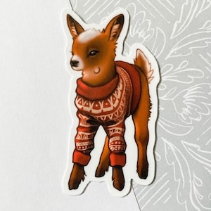 Nordic Goat Sticker • Waterproof Vinyl Stickers • Cute Winter Animal Stickers • Baby Goat Kid Sticker • Baby Animal Sticker • Dwarf Goat Kid