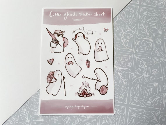 Summer Ghosts Sticker Sheet | Seasonal Ghosts Sticker Sheets | Cute Ghost Sticker Sheet | Aesthetic Summer Sticker Sheet | Summer Vibes Art