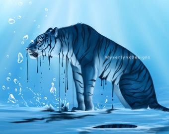 Water Cycle - vinyl sticker waterproof small surreal water tiger art