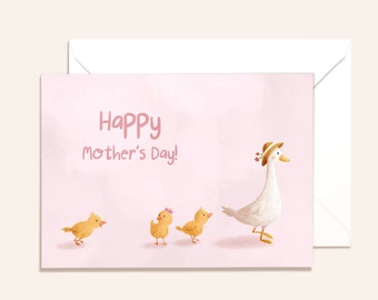 Happy Mother's Day Greeting Card, little ducks, cozy stationery, greeting card with envelope, 5x7 card