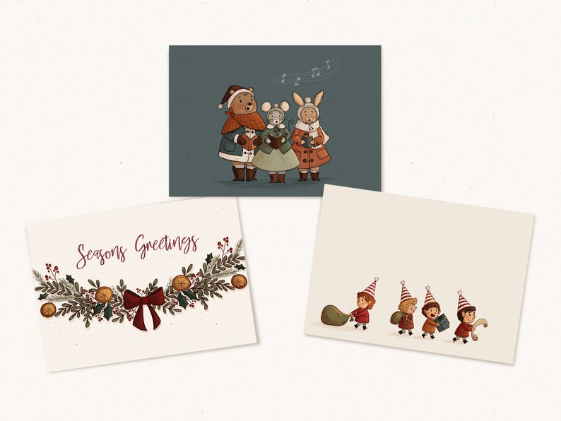 Christmas Card Pack Set of 3, 6 or 10 Holiday Cards, Blank Inside, With Kraft Envelopes image 1
