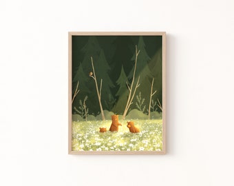 Brother Bears Art Print / Bear Cubs Wall Art / Illustrazione di orsi carini