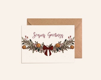 Seasons Greetings Card | Christmas Card Set, Blank Holidays Cards, Bulk Holiday Cards, With Kraft Envelopes