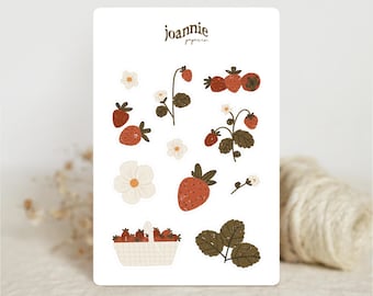 Strawberry Sticker Sheet, Cottagecore Planner Stickers