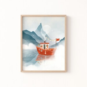 House Boat Art Print Boat Wall Art Nautical Illustration image 2