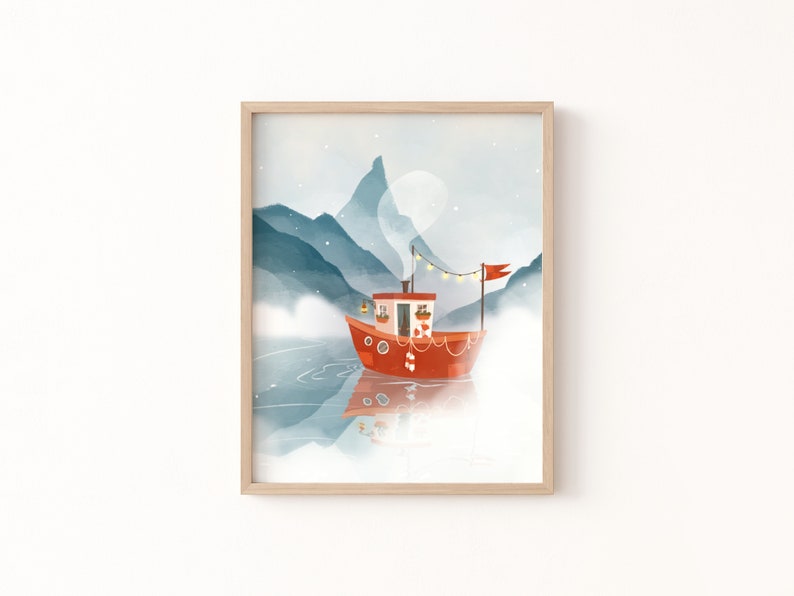 House Boat Art Print Boat Wall Art Nautical Illustration image 2