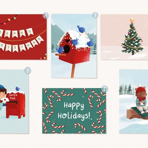ミックスクリスマスカードパック | 3、6、または12枚のホリデーカードのセット、内側は空白、白い封筒付き