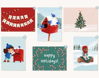 Mixed Christmas Card Pack | Set of 3, 6, or 10 Holiday Cards, Blank Inside, With White Envelopes