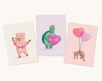 Valentines's Day Postcard Set, animal friends cards