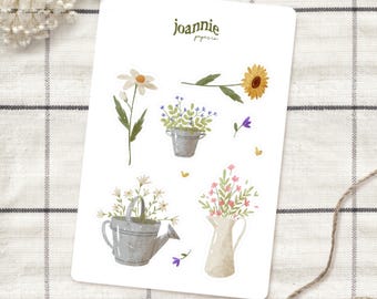 Spring Flowers Sticker Sheet, Cottagecore Planner Stickers