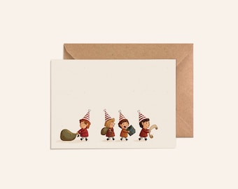 Elfs Card | Christmas Card Set, Blank Holidays Cards, Bulk Holiday Cards, With Kraft Envelopes