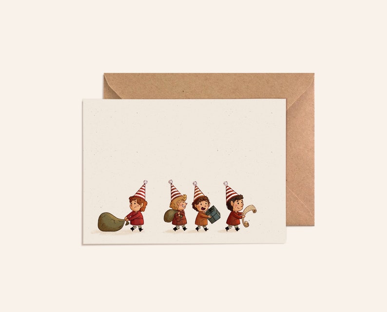 Elfs Card Christmas Card Set, Blank Holidays Cards, Bulk Holiday Cards, With Kraft Envelopes image 1