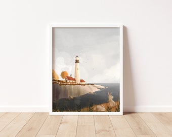 Lighthouse Art Print | Seacoast Wall Art | Seaside Illustration