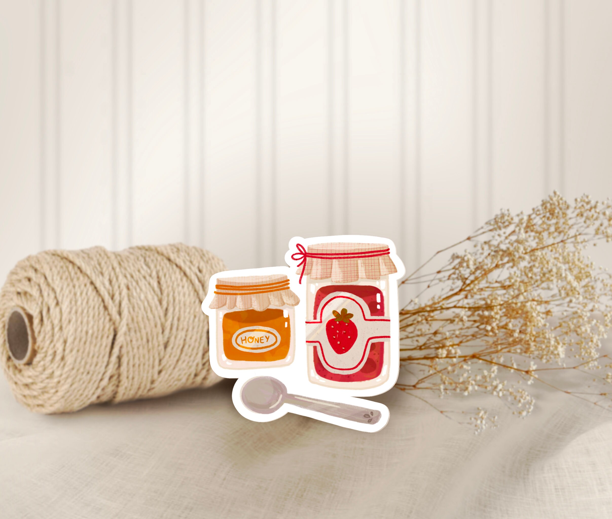 Jam Jars Die Cut Vinyl Sticker, calm cottagecore Illustration, Cosy Stationery, Small Gift