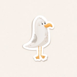 Seagull Die Cut Vinyl Sticker, Fun Animal Illustration, Cosy Stationery, Small Gift